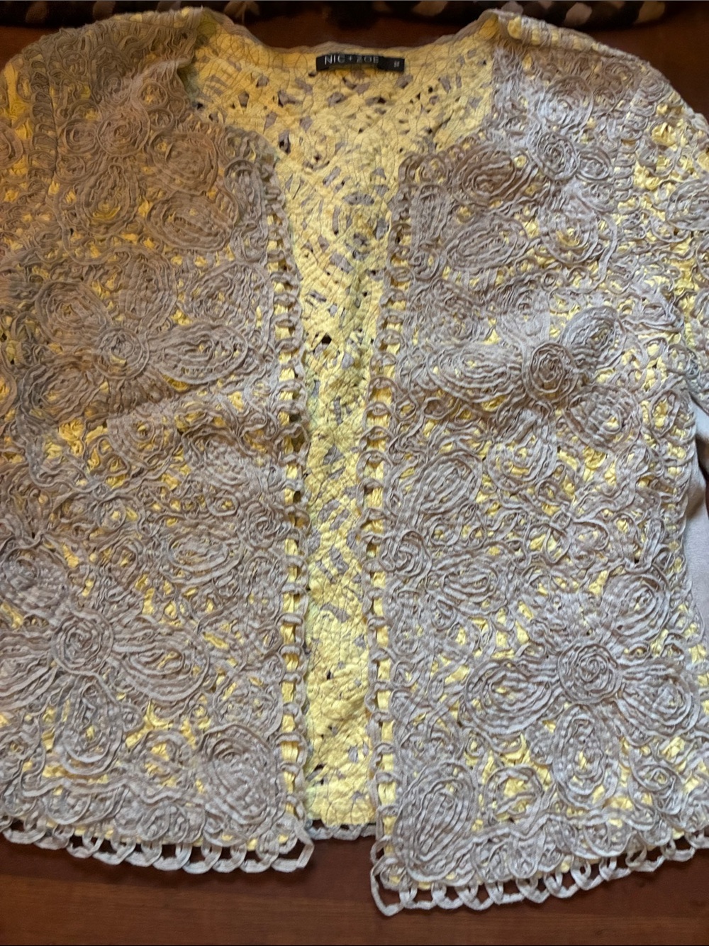 NIC+ZOE Yellow & Gray Lace-Overlay Open Cardigan Jacket size M - Picture 7 of 10